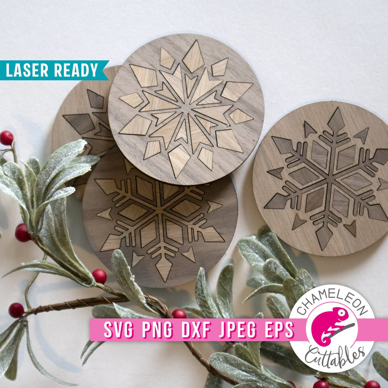 Snowflake Christmas Coasters Laser svg png dxf eps jpeg SVG DXF PNG Cutting File