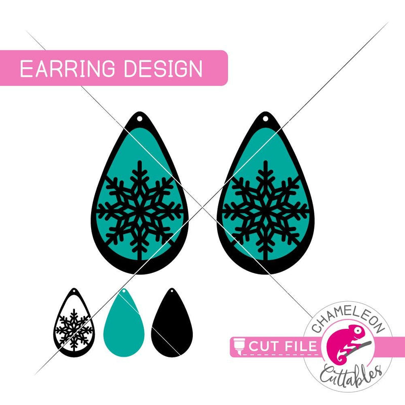 Snowflake Drop Earring Template svg png dxf eps SVG DXF PNG Cutting File