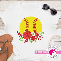 Softball with Flowers svg png dxf eps SVG DXF PNG Cutting File