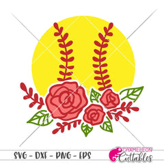 Softball with Flowers svg png dxf eps SVG DXF PNG Cutting File