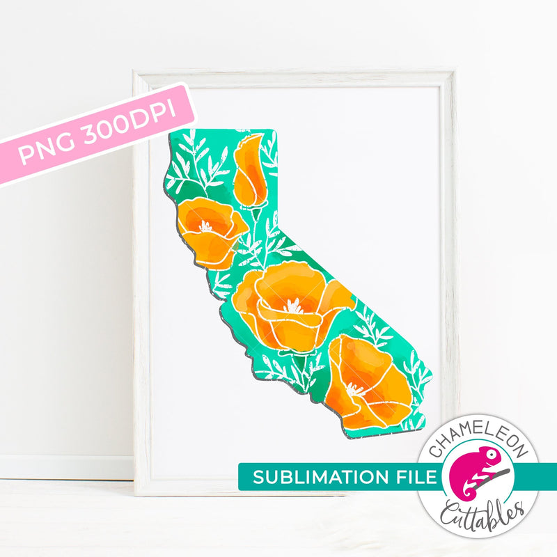 Sublimation design California state shape poppy PNG file Sublimation PNG