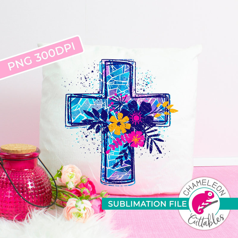 Sublimation design Cross with flowers mosaic PNG file Sublimation PNG
