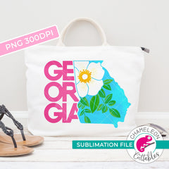 Sublimation design Georgia state shape Cherokee Rose state flower PNG file Sublimation PNG