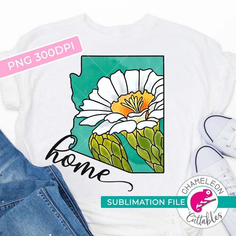 Sublimation design Home Arizona state flower saguaro blossom watercolor PNG file Sublimation PNG