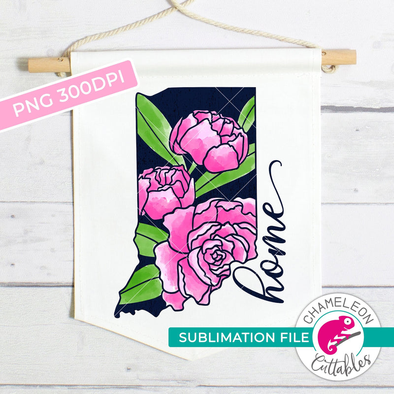 Sublimation design Home Indiana state flower peony watercolor PNG file Sublimation PNG
