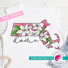 Sublimation design Home Massachusetts state flower mayflower pink watercolor PNG file Sublimation PNG