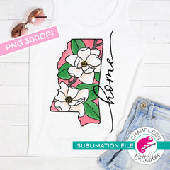 Sublimation design Home Mississippi state flower magnolia pink watercolor PNG file Sublimation PNG