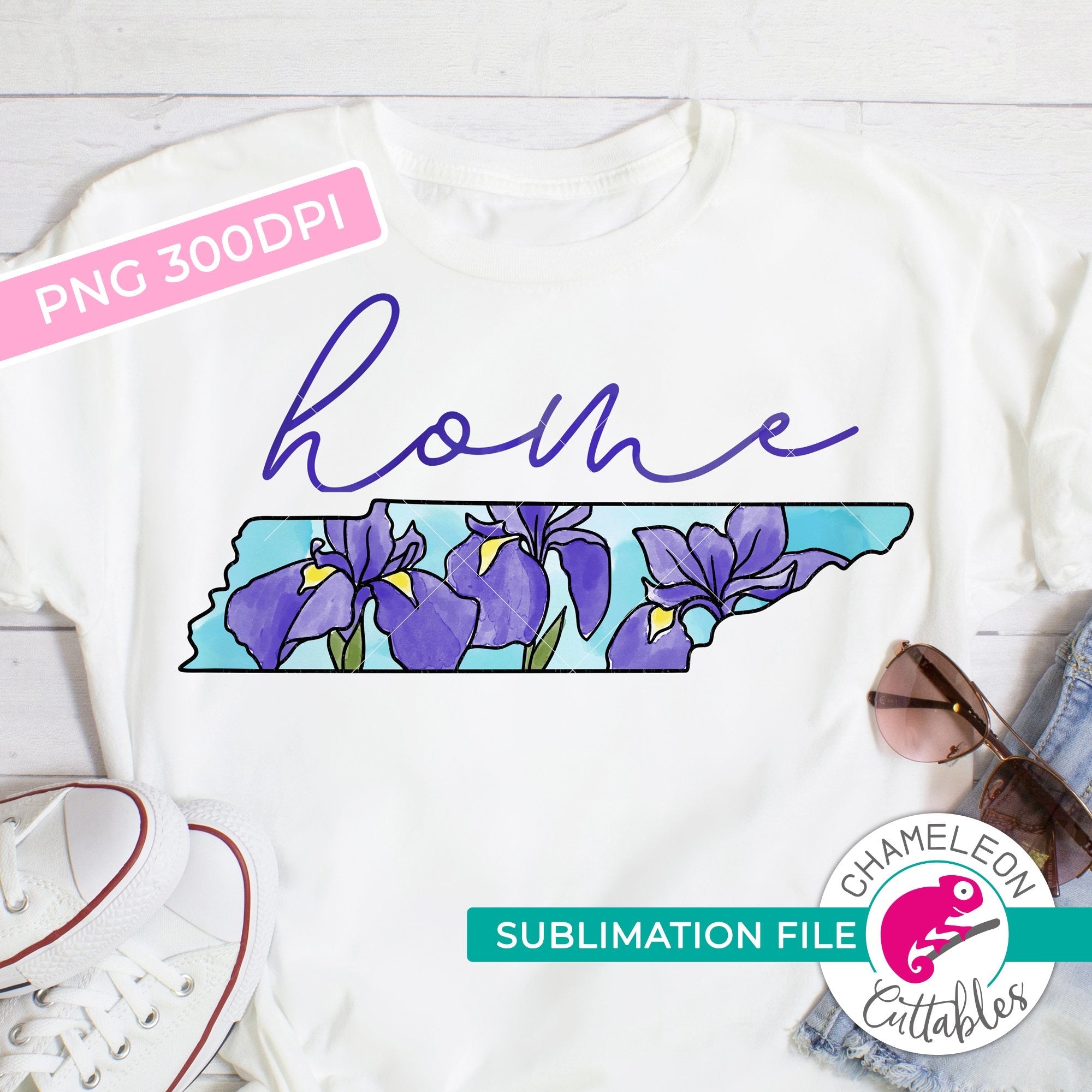 Sublimation design home tennessee state flower iris watercolor png file