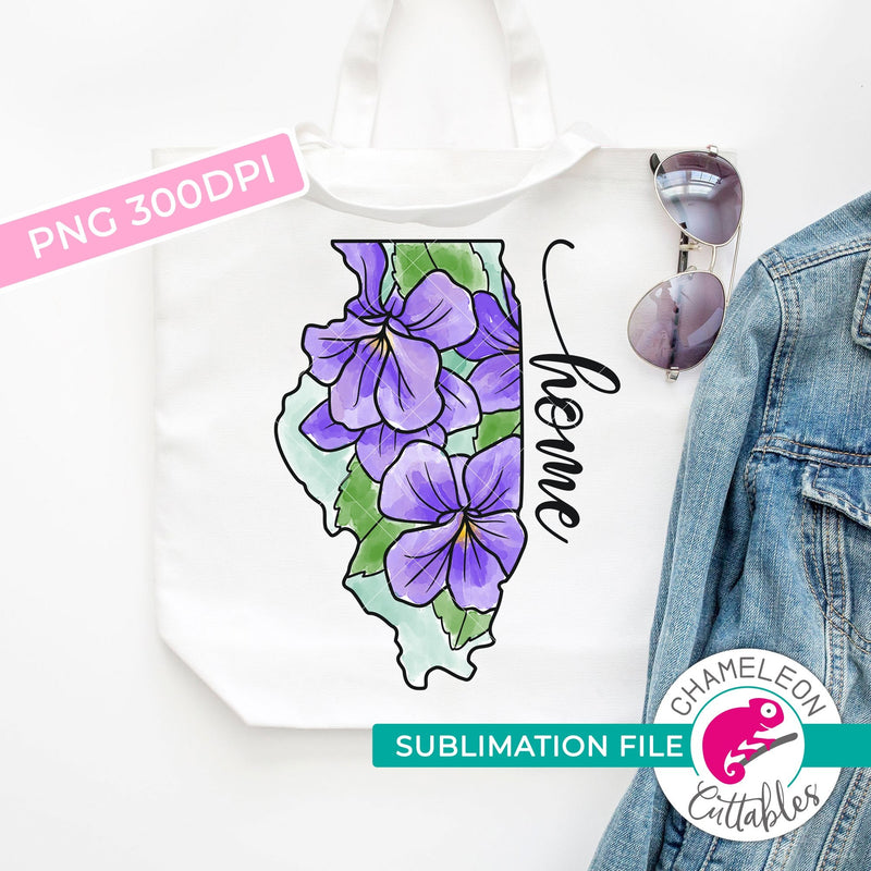 Sublimation design Illinois state shape home violet flower PNG file Sublimation PNG
