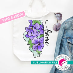 Sublimation design Illinois state shape home violet flower PNG file Sublimation PNG