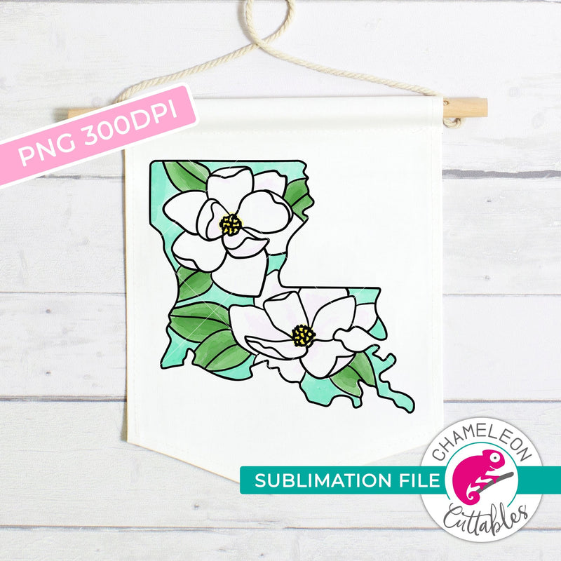 Sublimation design Louisiana outline state flower magnolia watercolor PNG file Sublimation PNG