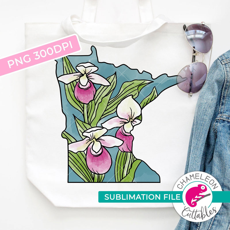 Sublimation design Minnesota state flower lady slipper watercolor PNG file Sublimation PNG