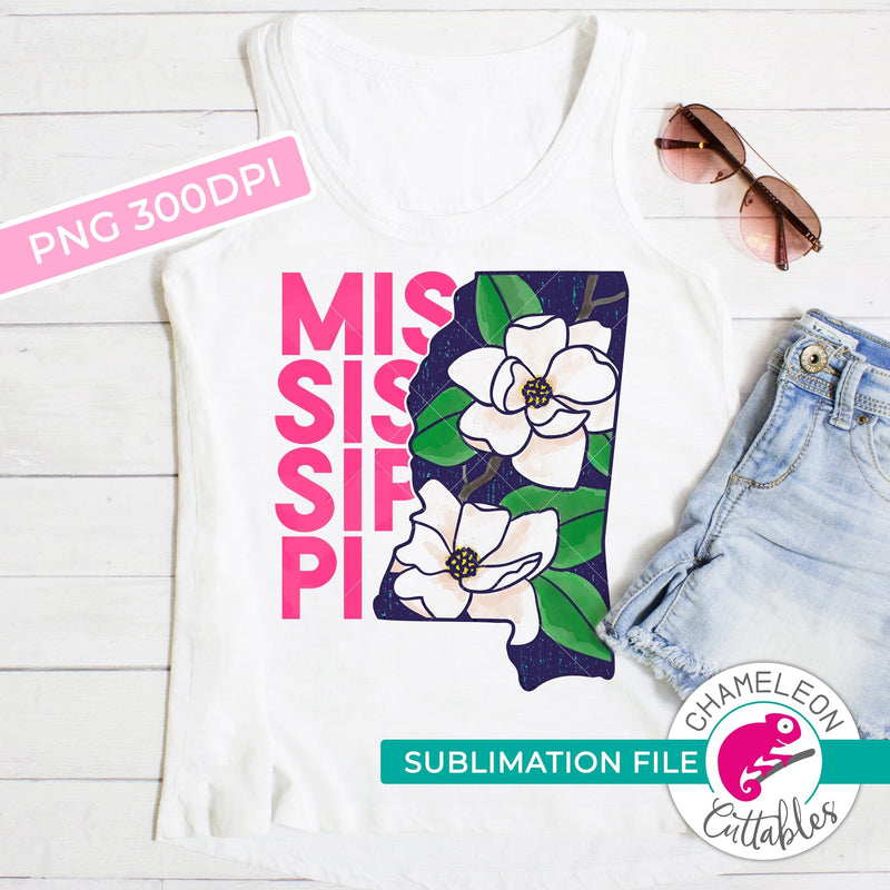 Sublimation design Mississippi state flower magnolia pink and blue watercolor PNG file Sublimation PNG