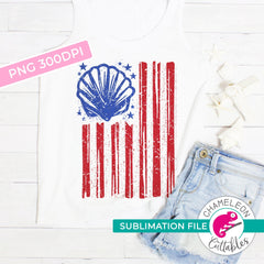 Sublimation design sea shell beach american flag patriotic 4th of July PNG file Sublimation PNG