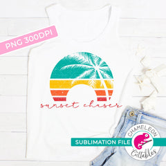 Sublimation design sunset chaser palm trees stripes circle PNG file Sublimation PNG