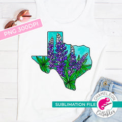 Sublimation design Texas state shape bluebonnets PNG file Sublimation PNG