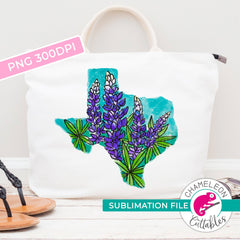 Sublimation design Texas state shape bluebonnets watercolor PNG file Sublimation PNG