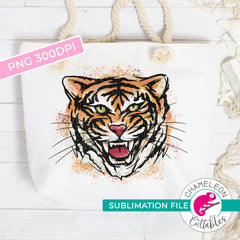Sublimation design Tiger Watercolor with paint splatter PNG file Sublimation PNG