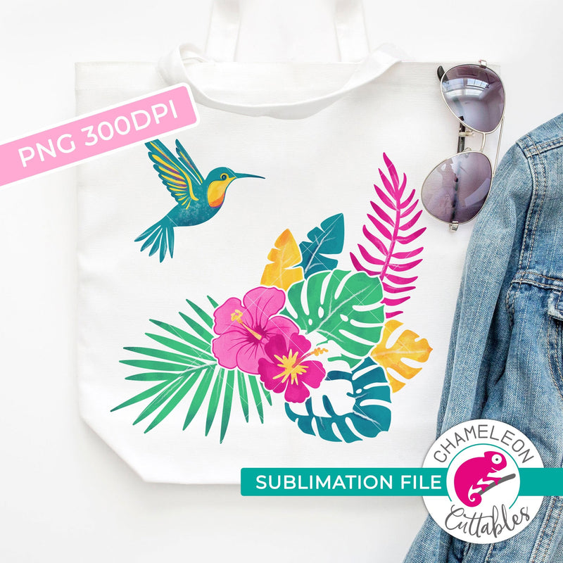 Sublimation design tropical hummingbird with hibiscus flowers PNG file Sublimation PNG