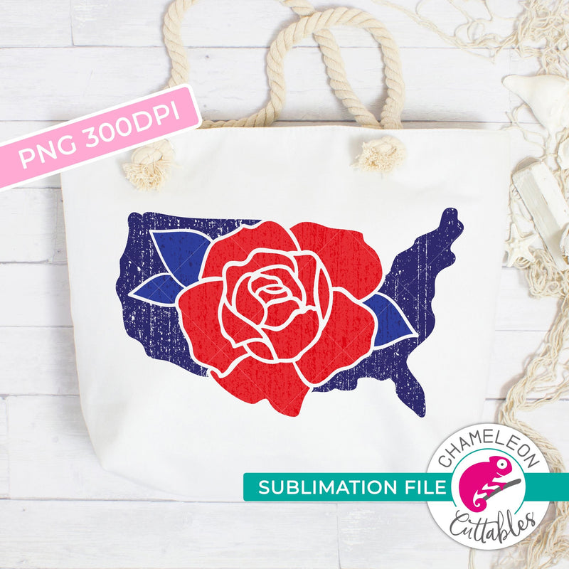 Sublimation design United States of America with Flower patriotic USA PNG file Sublimation PNG