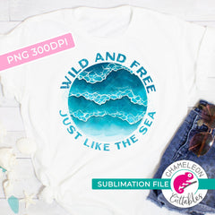 Sublimation design wild and free watercolor ocean waves circle PNG file Sublimation PNG