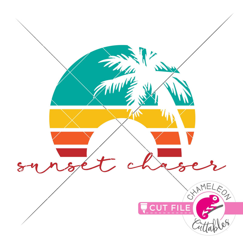 Sunset chaser palm tree stripes circle beach svg png dxf eps jpeg SVG DXF PNG Cutting File