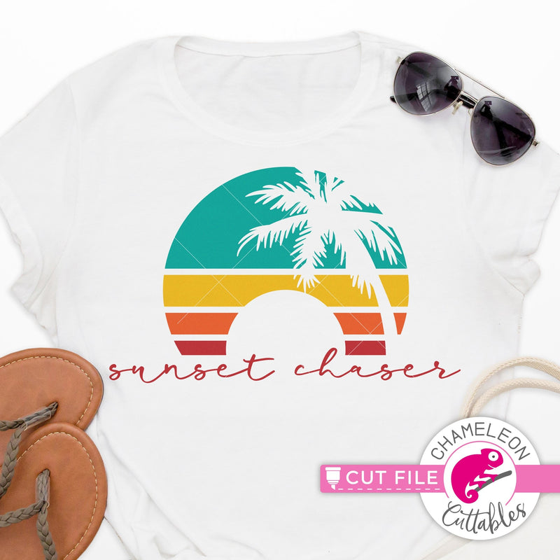 Sunset chaser palm tree stripes circle beach svg png dxf eps jpeg SVG DXF PNG Cutting File