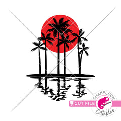 Sunset palm trees beach svg png dxf eps jpeg SVG DXF PNG Cutting File