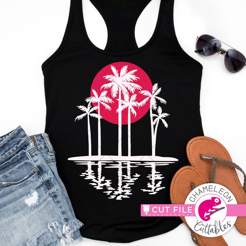 Sunset palm trees beach svg png dxf eps jpeg SVG DXF PNG Cutting File