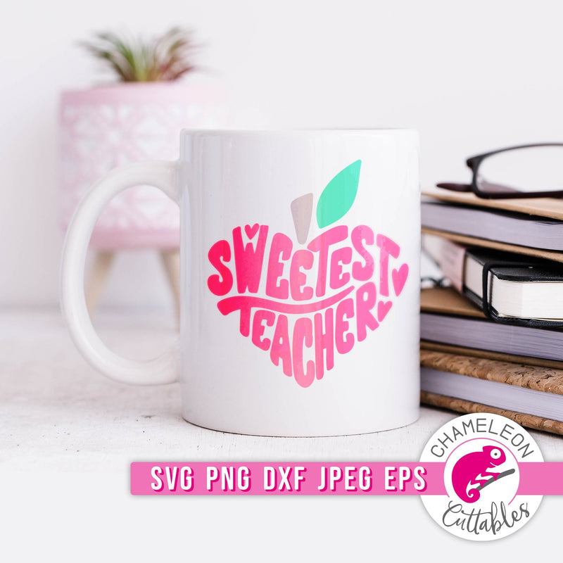 Sweetest teacher apple heart svg png dxf eps jpeg SVG DXF PNG Cutting File