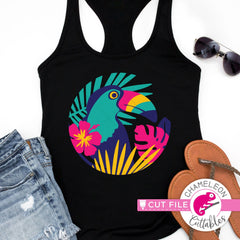 Toucan tropical leaf circle svg png dxf eps jpeg SVG DXF PNG Cutting File