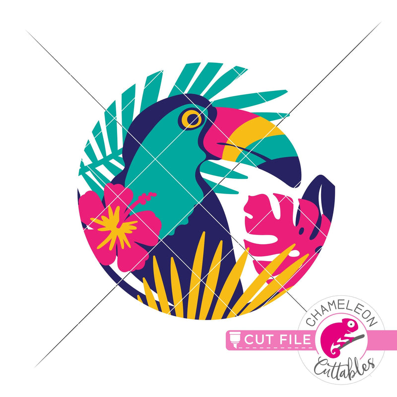 Toucan tropical leaf circle svg png dxf eps jpeg SVG DXF PNG Cutting File