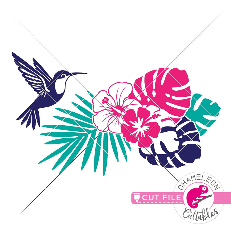 Tropical Scene with hummingbird and flowers horizontal svg png dxf eps jpeg SVG DXF PNG Cutting File