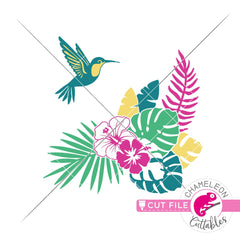 Tropical Scene with hummingbird and flowers svg png dxf eps jpeg SVG DXF PNG Cutting File