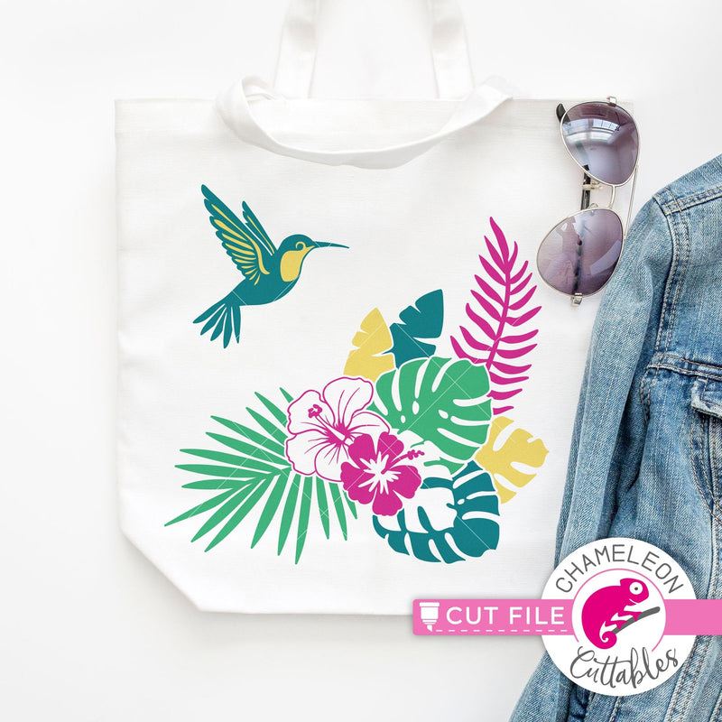 Tropical Scene with hummingbird and flowers svg png dxf eps jpeg SVG DXF PNG Cutting File