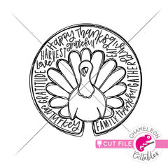 Turkey Thanksgiving word art circle svg png dxf eps jpeg SVG DXF PNG Cutting File