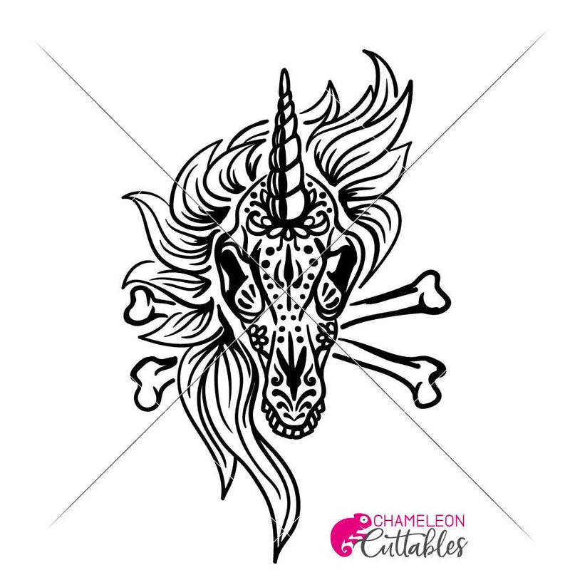 Unicorn Sugar Skull With Bones Svg Png Dxf Eps Svg Dxf Png Cutting File