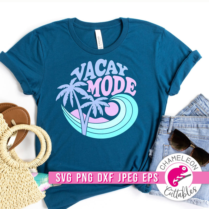 Vacay Mode Ocean Wave Palm Tree Circle svg png dxf eps jpeg SVG DXF PNG Cutting File