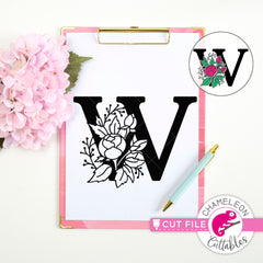 W Floral Monogram Letter with Flowers svg png dxf eps jpeg SVG DXF PNG Cutting File