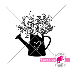 Watering Can with Flowers and Heart svg png dxf eps jpeg SVG DXF PNG Cutting File