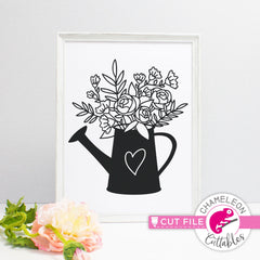 Watering Can with Flowers and Heart svg png dxf eps jpeg SVG DXF PNG Cutting File