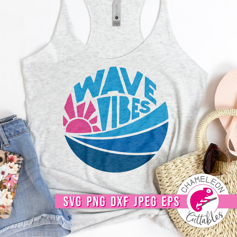 Wave Vibes Ocean Circle svg png dxf eps jpeg SVG DXF PNG Cutting File