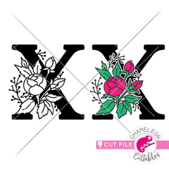 X Floral Monogram Letter with Flowers svg png dxf eps jpeg SVG DXF PNG Cutting File