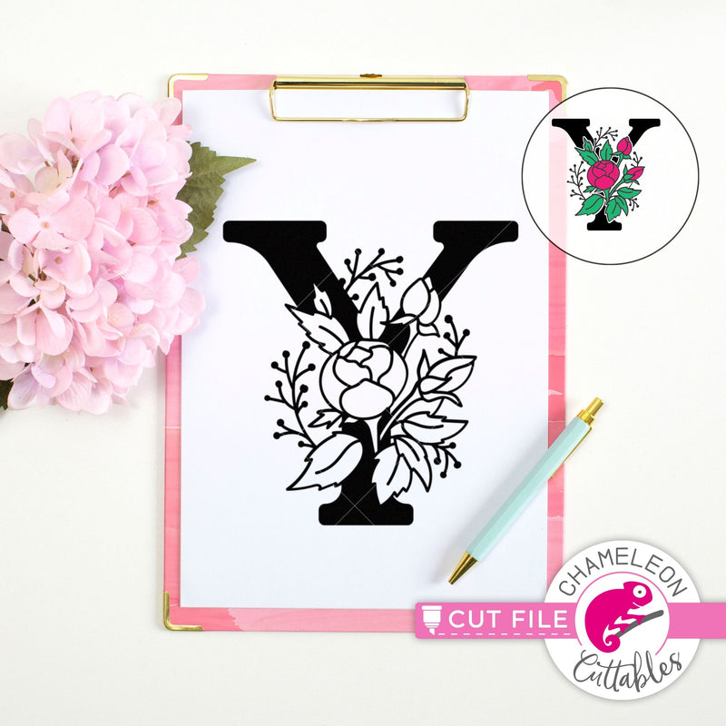 Y Floral Monogram Letter with Flowers svg png dxf eps jpeg SVG DXF PNG Cutting File