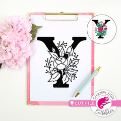 Y Floral Monogram Letter with Flowers svg png dxf eps jpeg SVG DXF PNG Cutting File