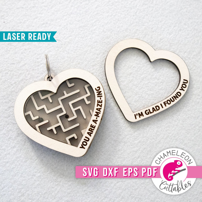 You are amazing Heart Maze Keychain for Laser cutter svg dxf eps pdf SVG DXF PNG Cutting File