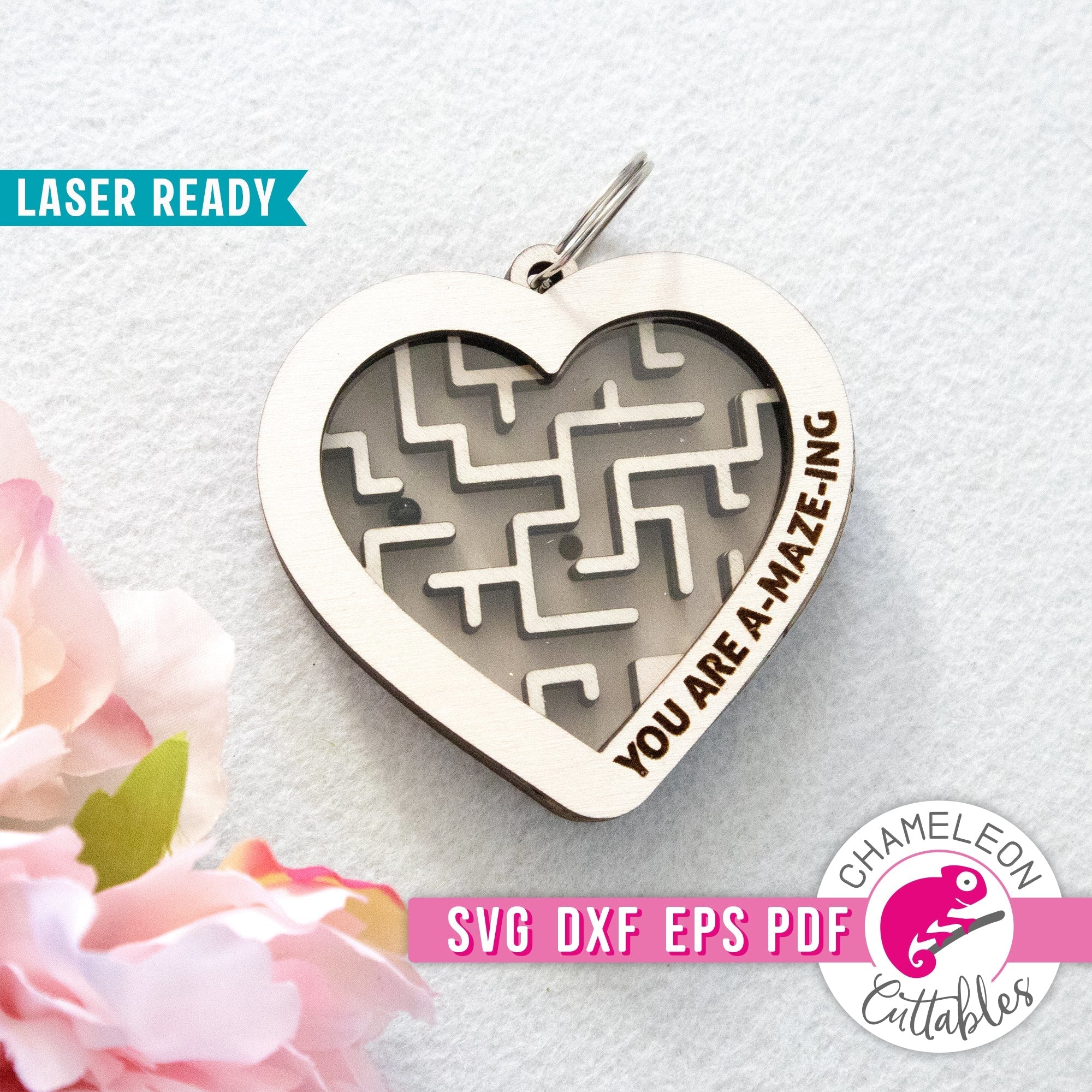 You are amazing Heart Maze Keychain for Laser cutter svg dxf