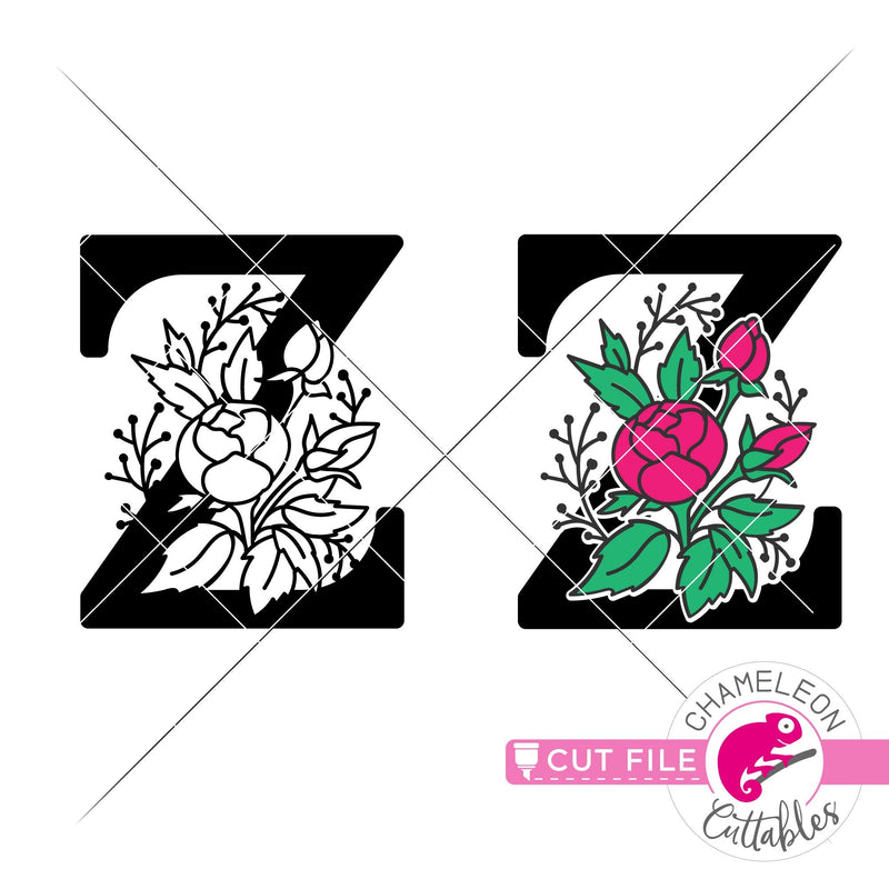 Z Floral Monogram Letter with Flowers svg png dxf eps jpeg SVG DXF PNG Cutting File